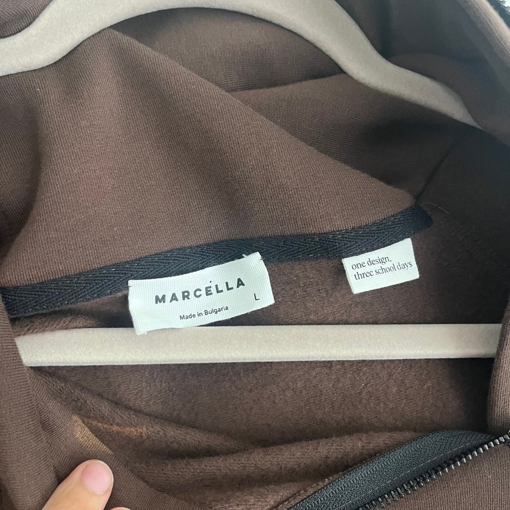 Marcella NYC Brown Asymmetric Zip Hoodie Maxi Dress Thumbhole Fleece L - Picture 5 of 8